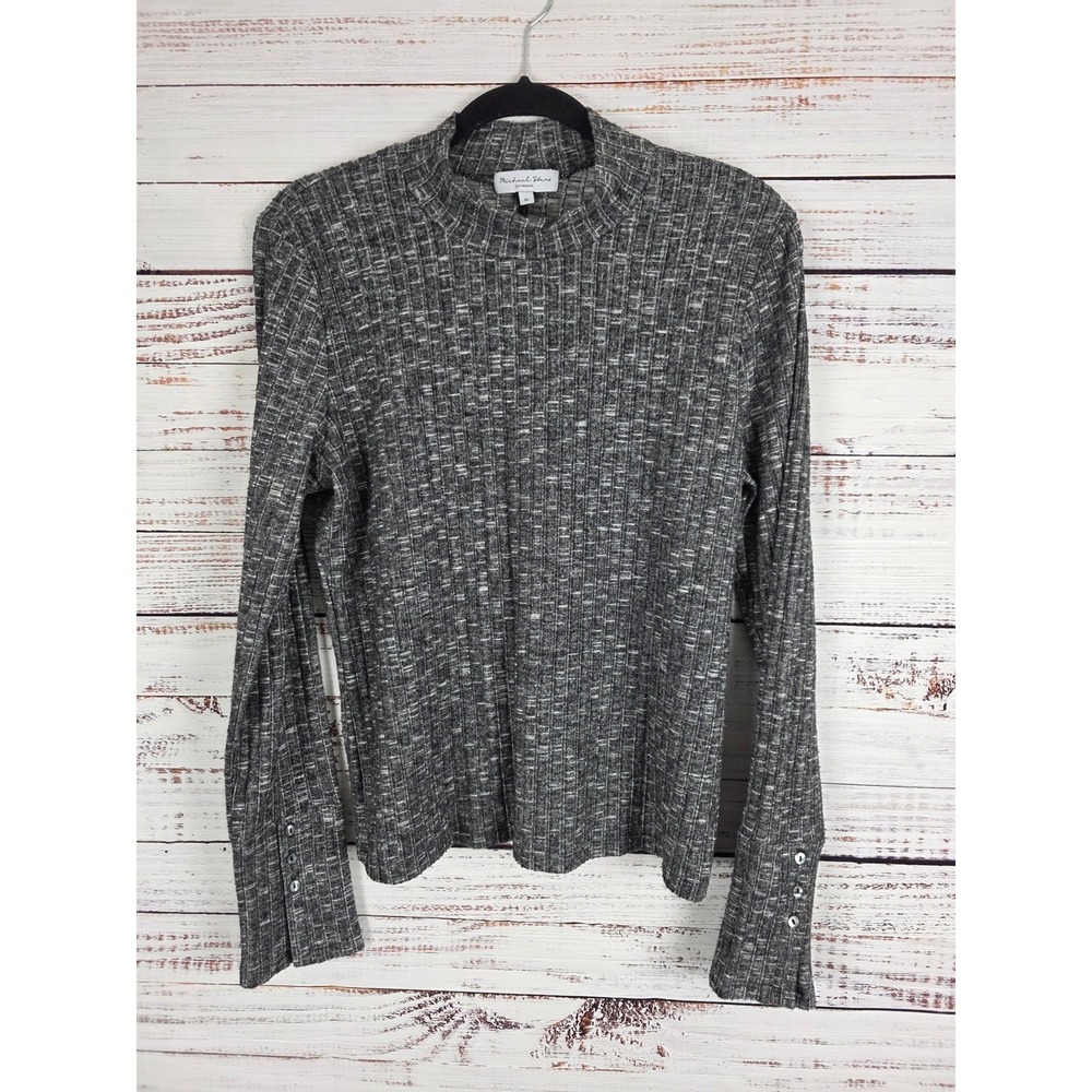 Michael Stars Mock Neck Long Sleeve Top XL Womens Grey White Pullover Soft